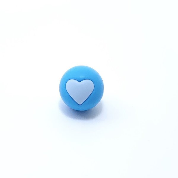 Motivperle runde Perle mit Herz mittelblau/baby-blau