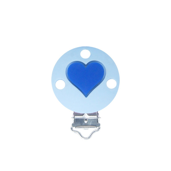 Silikonclip rund mit Herz baby-blau/dunkelblau