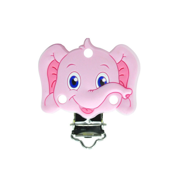 Schnullerclip Silikon Elefant baby-rosa