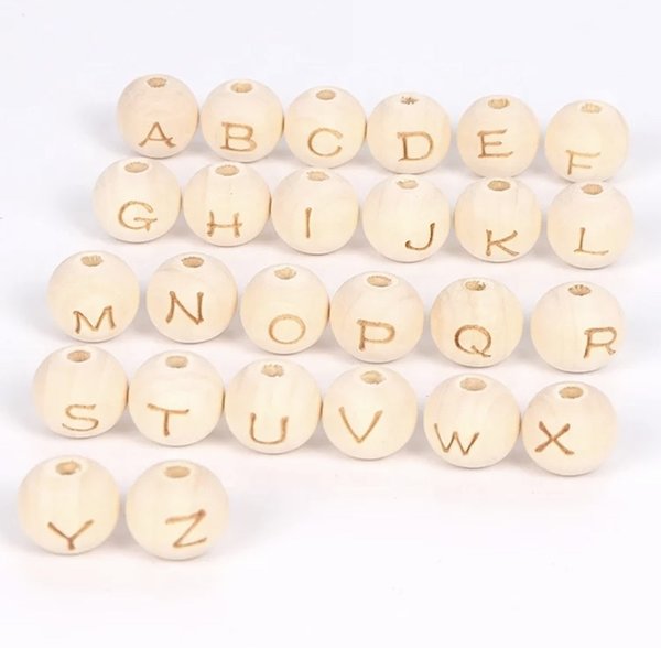 Holz Buchstaben-Perle rund 14mm Q