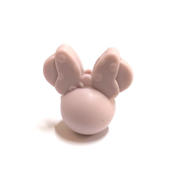 Silikonperle Maus mit Schleife grau-rosa