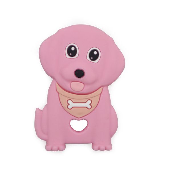 Beißanhänger Silikon Hund mit Halstuch baby-rosa