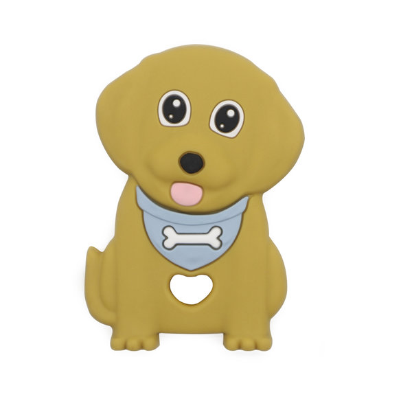 Beißanhänger Silikon Hund mit Halstuch senfgelb