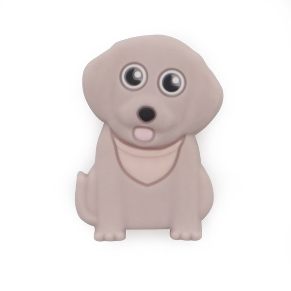 Motivperle Schnullerkette Motiv Hund mit Halstuch grau-rosa