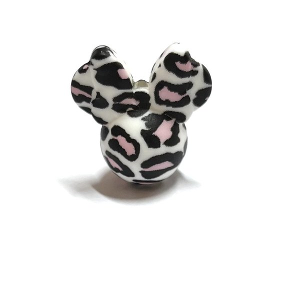 Silikonperle Maus mit Schleife leo-rosa