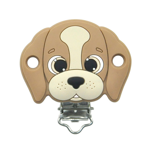 Silikonclip Schnullerclip Hund Beagle hellbraun